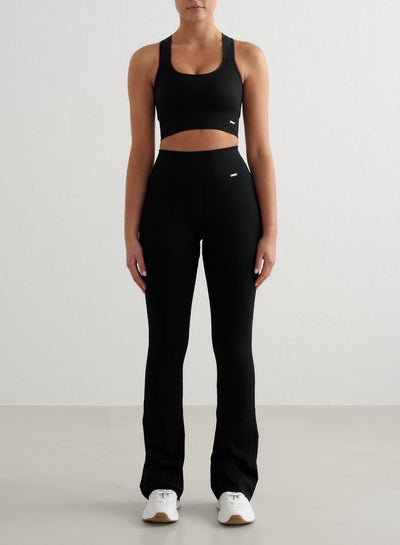 Black Ribbed Seamless Flare Tights