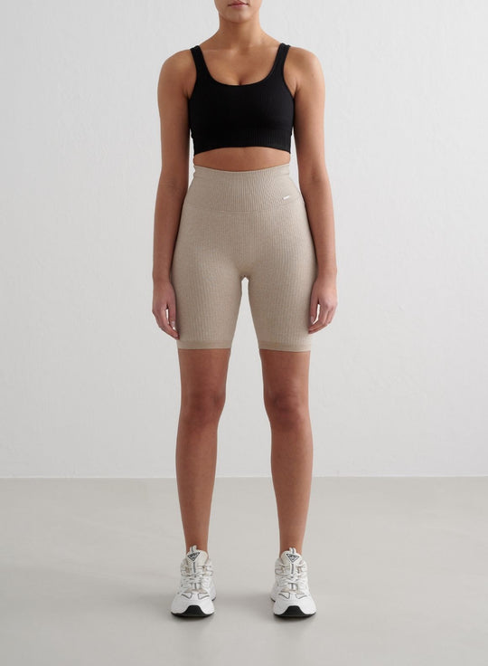 Beige Melange Ribbed Seamless Biker Shorts