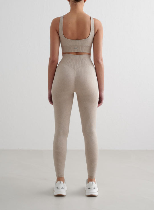 Beige Melange Ribbed Seamless Tights